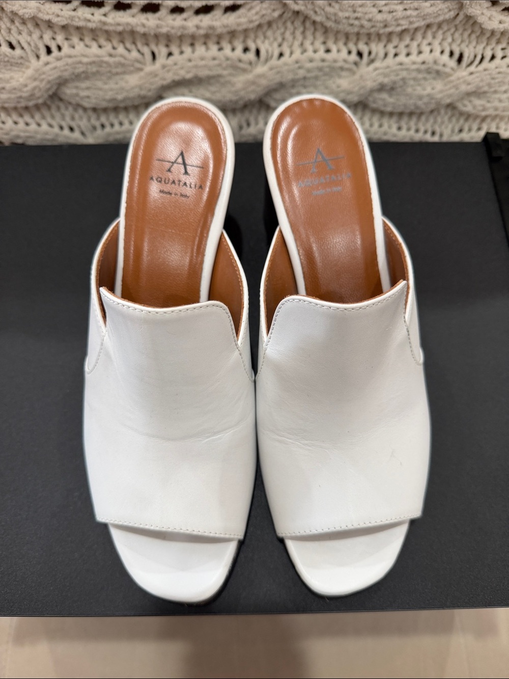 Aquatalia White Leather Open-Toe Mule